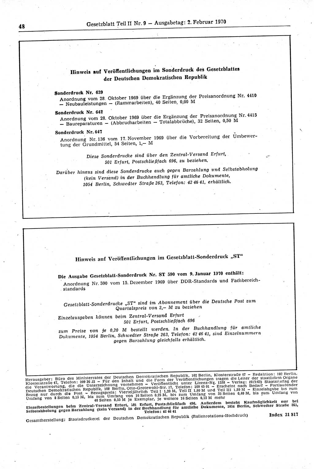Gesetzblatt (GBl.) der Deutschen Demokratischen Republik (DDR) Teil ⅠⅠ 1970, Seite 48 (GBl. DDR ⅠⅠ 1970, S. 48)