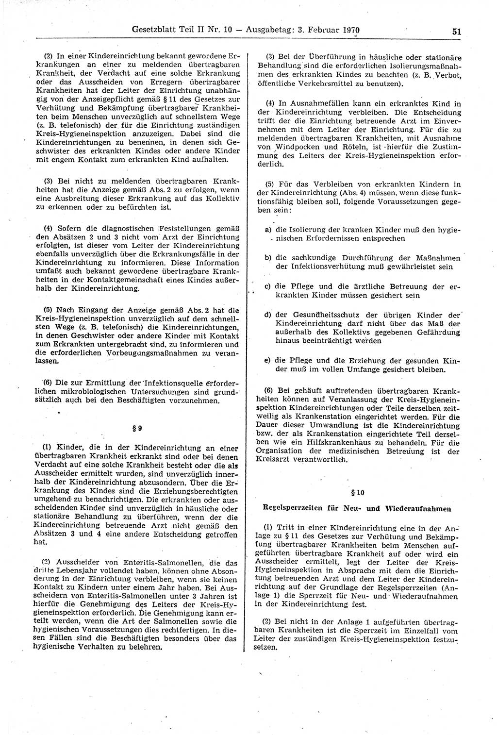 Gesetzblatt (GBl.) der Deutschen Demokratischen Republik (DDR) Teil ⅠⅠ 1970, Seite 51 (GBl. DDR ⅠⅠ 1970, S. 51)