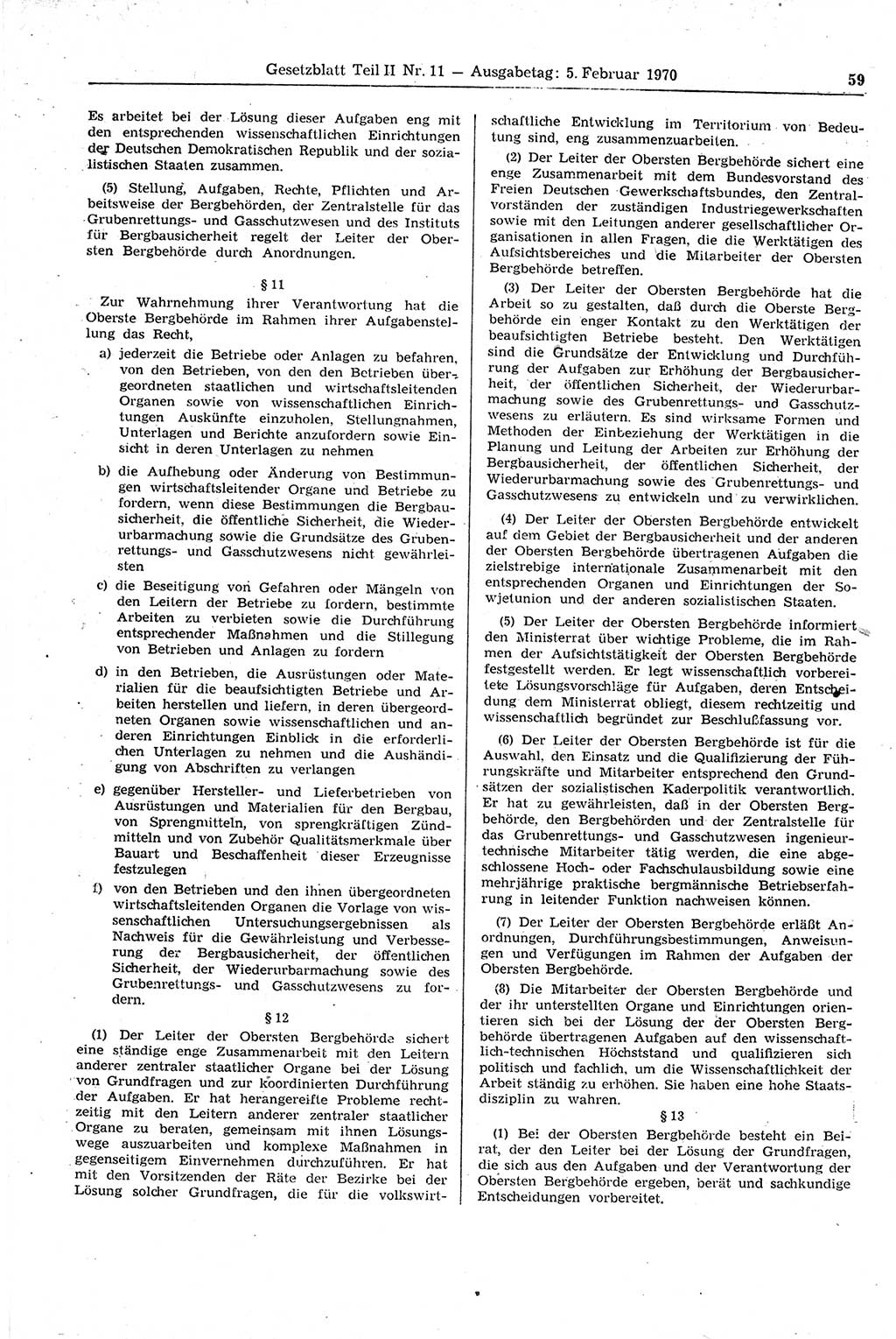 Gesetzblatt (GBl.) der Deutschen Demokratischen Republik (DDR) Teil ⅠⅠ 1970, Seite 59 (GBl. DDR ⅠⅠ 1970, S. 59)