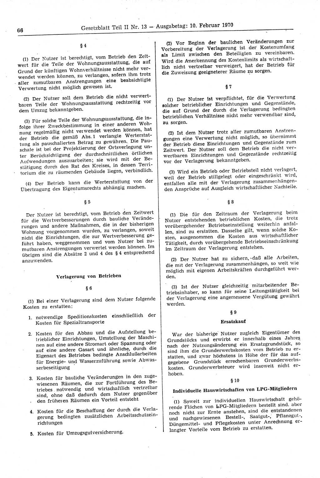Gesetzblatt (GBl.) der Deutschen Demokratischen Republik (DDR) Teil ⅠⅠ 1970, Seite 66 (GBl. DDR ⅠⅠ 1970, S. 66)