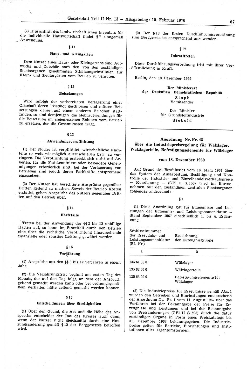 Gesetzblatt (GBl.) der Deutschen Demokratischen Republik (DDR) Teil ⅠⅠ 1970, Seite 67 (GBl. DDR ⅠⅠ 1970, S. 67)