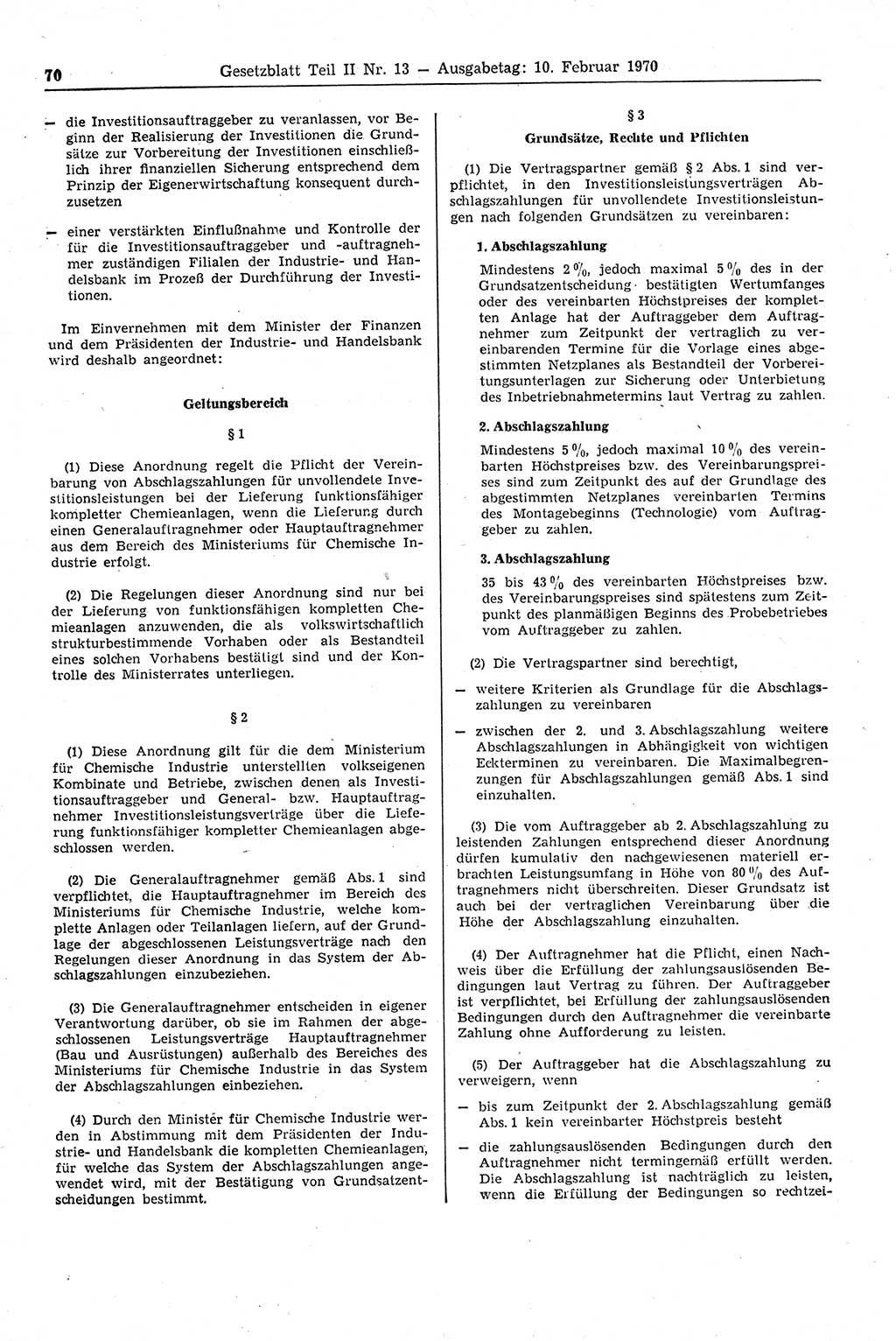 Gesetzblatt (GBl.) der Deutschen Demokratischen Republik (DDR) Teil ⅠⅠ 1970, Seite 70 (GBl. DDR ⅠⅠ 1970, S. 70)