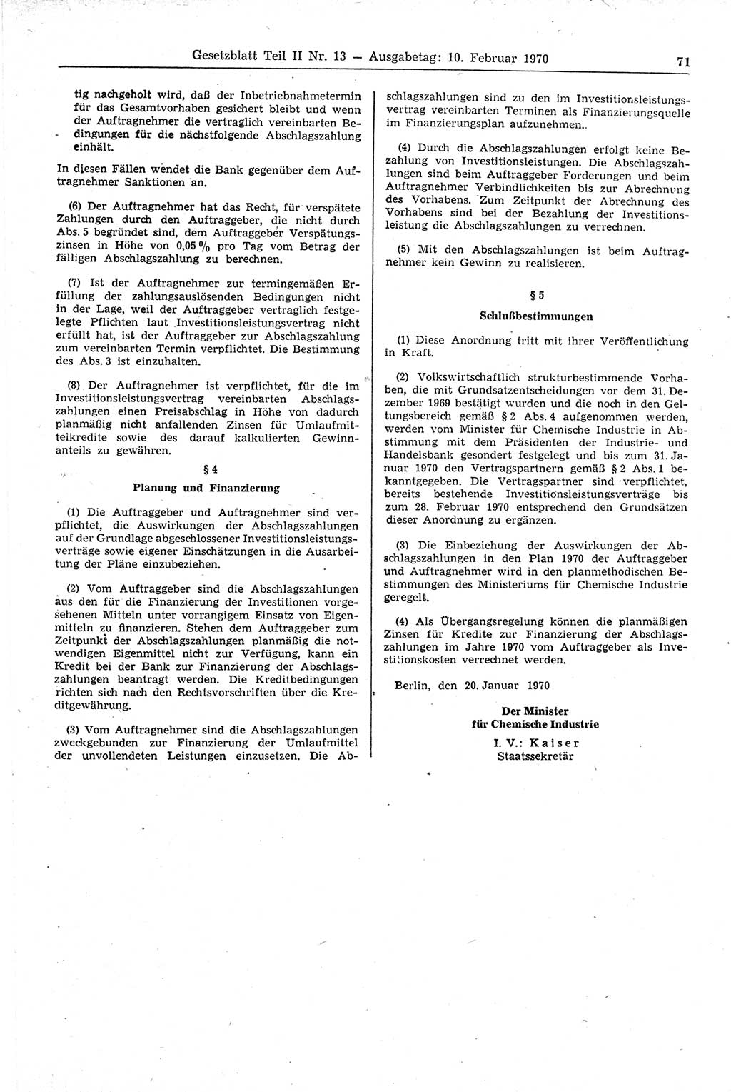 Gesetzblatt (GBl.) der Deutschen Demokratischen Republik (DDR) Teil ⅠⅠ 1970, Seite 71 (GBl. DDR ⅠⅠ 1970, S. 71)