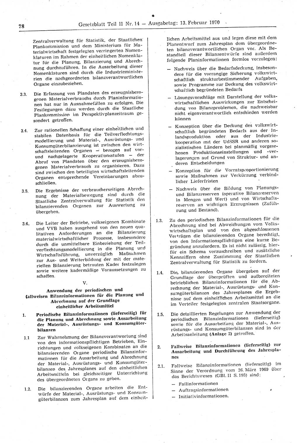 Gesetzblatt (GBl.) der Deutschen Demokratischen Republik (DDR) Teil ⅠⅠ 1970, Seite 78 (GBl. DDR ⅠⅠ 1970, S. 78)