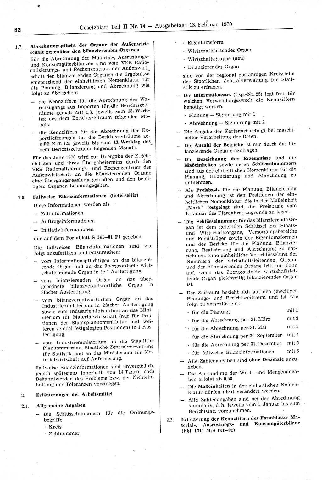 Gesetzblatt (GBl.) der Deutschen Demokratischen Republik (DDR) Teil ⅠⅠ 1970, Seite 82 (GBl. DDR ⅠⅠ 1970, S. 82)