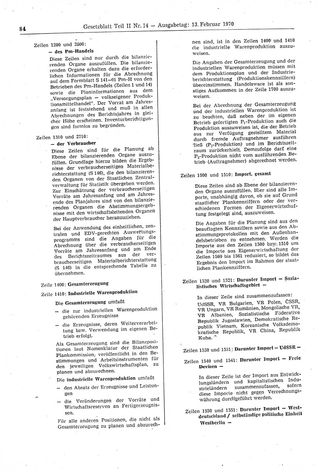 Gesetzblatt (GBl.) der Deutschen Demokratischen Republik (DDR) Teil ⅠⅠ 1970, Seite 84 (GBl. DDR ⅠⅠ 1970, S. 84)