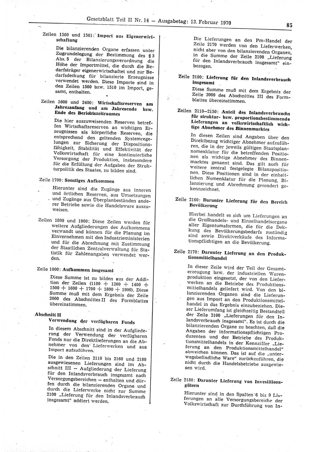 Gesetzblatt (GBl.) der Deutschen Demokratischen Republik (DDR) Teil ⅠⅠ 1970, Seite 85 (GBl. DDR ⅠⅠ 1970, S. 85)