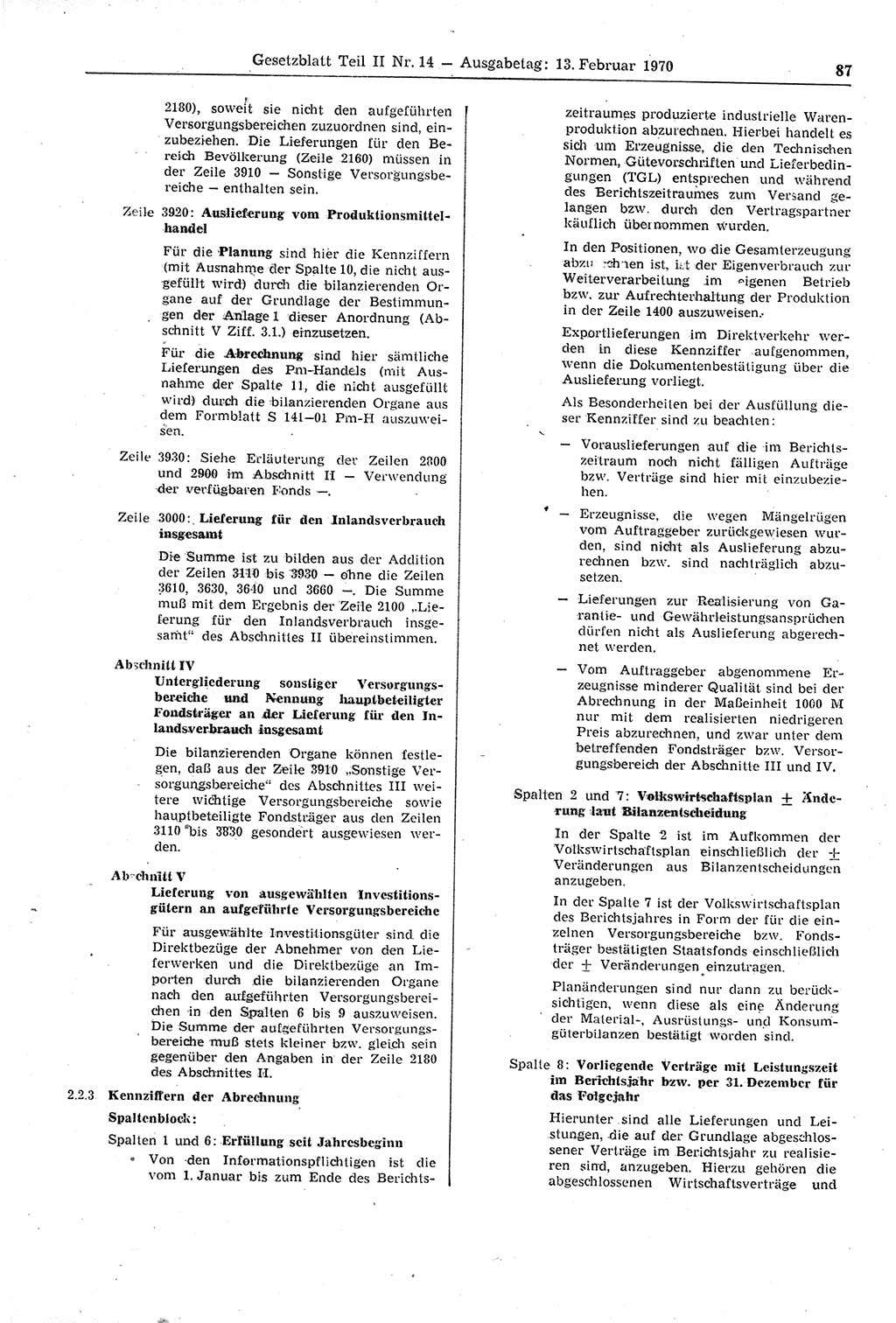 Gesetzblatt (GBl.) der Deutschen Demokratischen Republik (DDR) Teil ⅠⅠ 1970, Seite 87 (GBl. DDR ⅠⅠ 1970, S. 87)