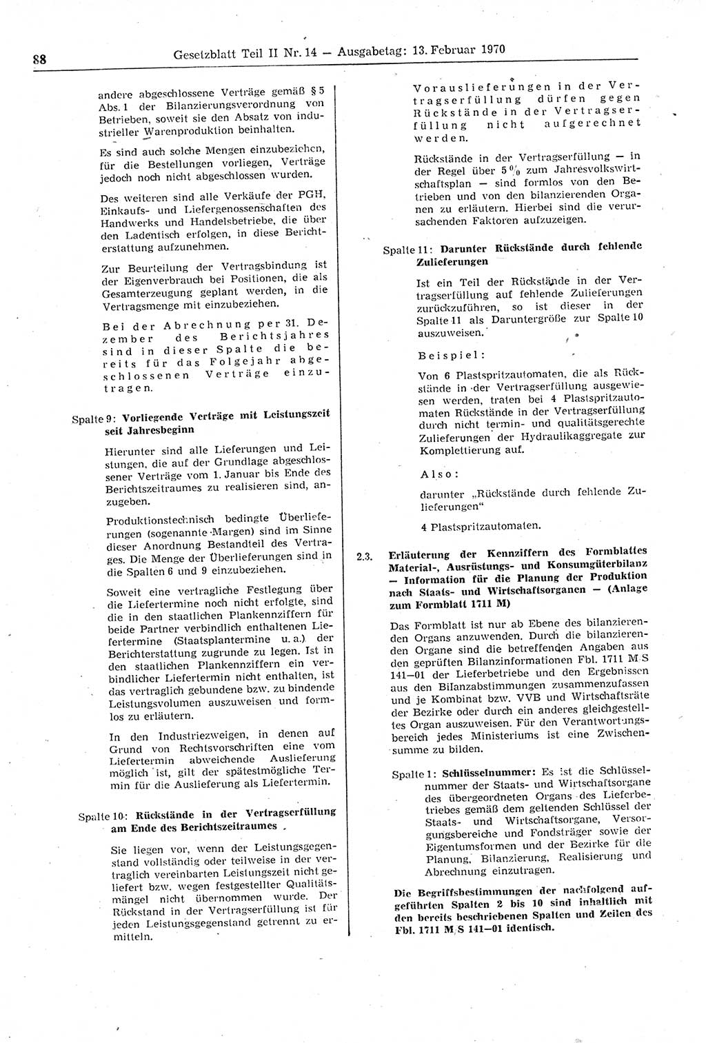 Gesetzblatt (GBl.) der Deutschen Demokratischen Republik (DDR) Teil ⅠⅠ 1970, Seite 88 (GBl. DDR ⅠⅠ 1970, S. 88)