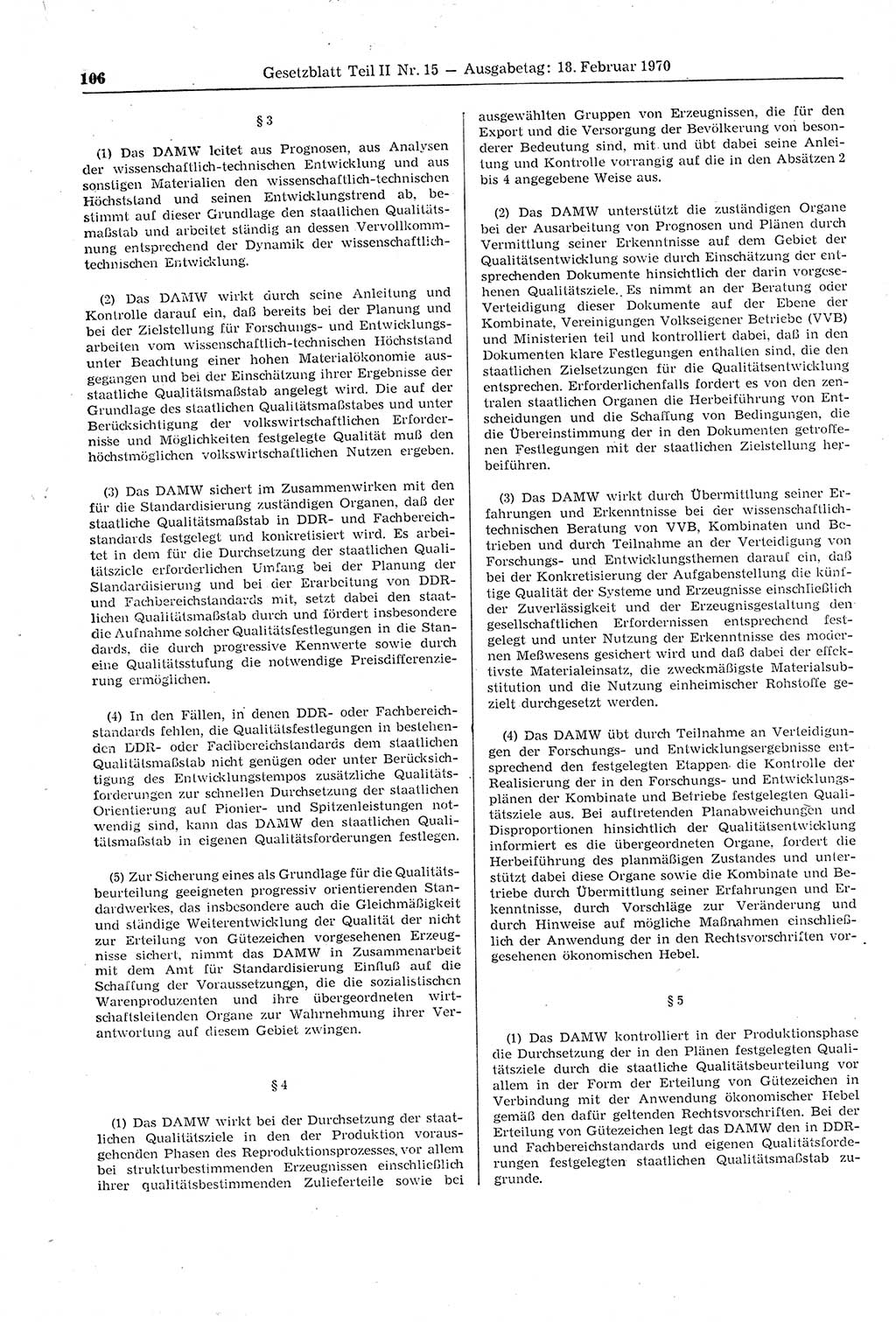 Gesetzblatt (GBl.) der Deutschen Demokratischen Republik (DDR) Teil ⅠⅠ 1970, Seite 106 (GBl. DDR ⅠⅠ 1970, S. 106)