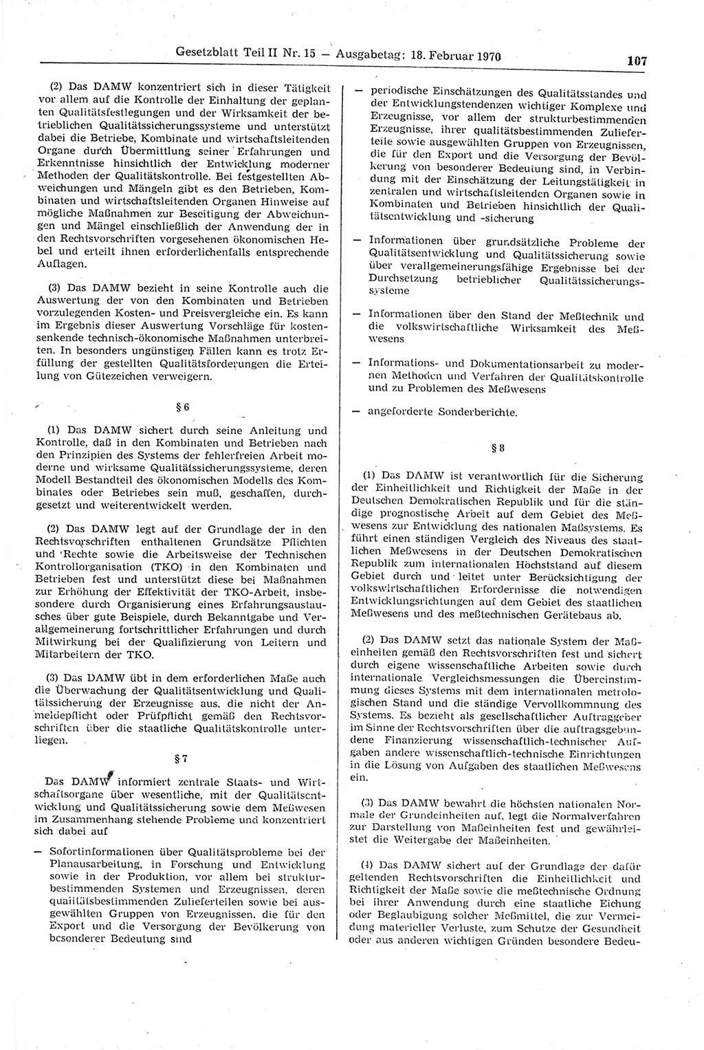 Gesetzblatt (GBl.) der Deutschen Demokratischen Republik (DDR) Teil ⅠⅠ 1970, Seite 107 (GBl. DDR ⅠⅠ 1970, S. 107)