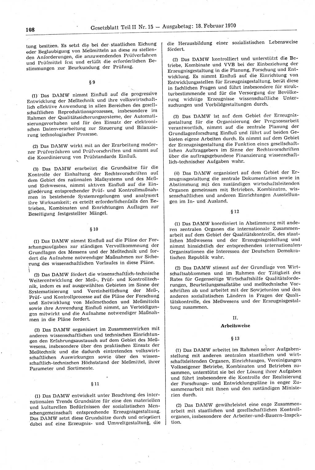 Gesetzblatt (GBl.) der Deutschen Demokratischen Republik (DDR) Teil ⅠⅠ 1970, Seite 108 (GBl. DDR ⅠⅠ 1970, S. 108)