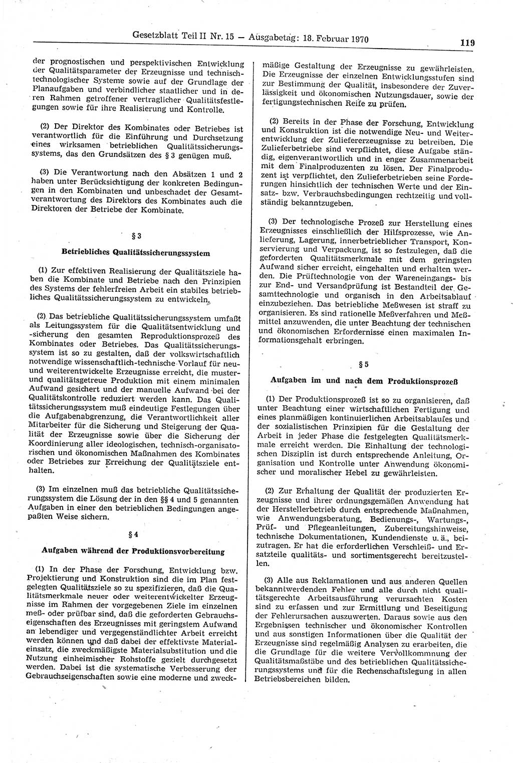 Gesetzblatt (GBl.) der Deutschen Demokratischen Republik (DDR) Teil ⅠⅠ 1970, Seite 119 (GBl. DDR ⅠⅠ 1970, S. 119)