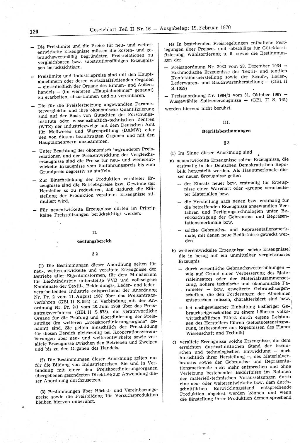 Gesetzblatt (GBl.) der Deutschen Demokratischen Republik (DDR) Teil ⅠⅠ 1970, Seite 126 (GBl. DDR ⅠⅠ 1970, S. 126)