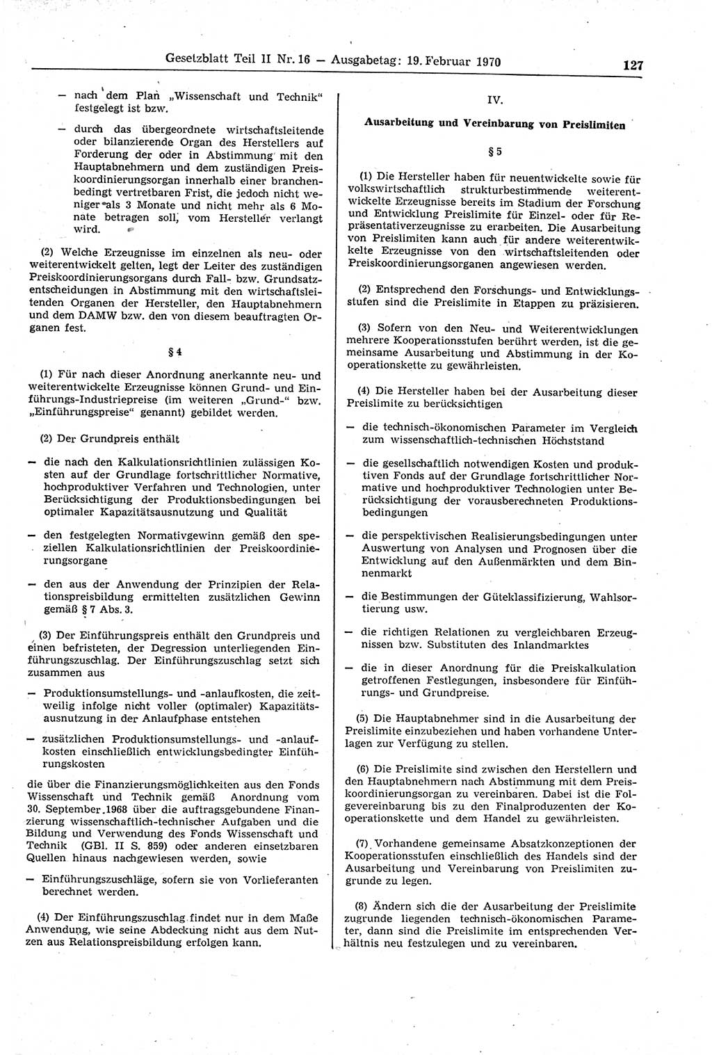 Gesetzblatt (GBl.) der Deutschen Demokratischen Republik (DDR) Teil ⅠⅠ 1970, Seite 127 (GBl. DDR ⅠⅠ 1970, S. 127)