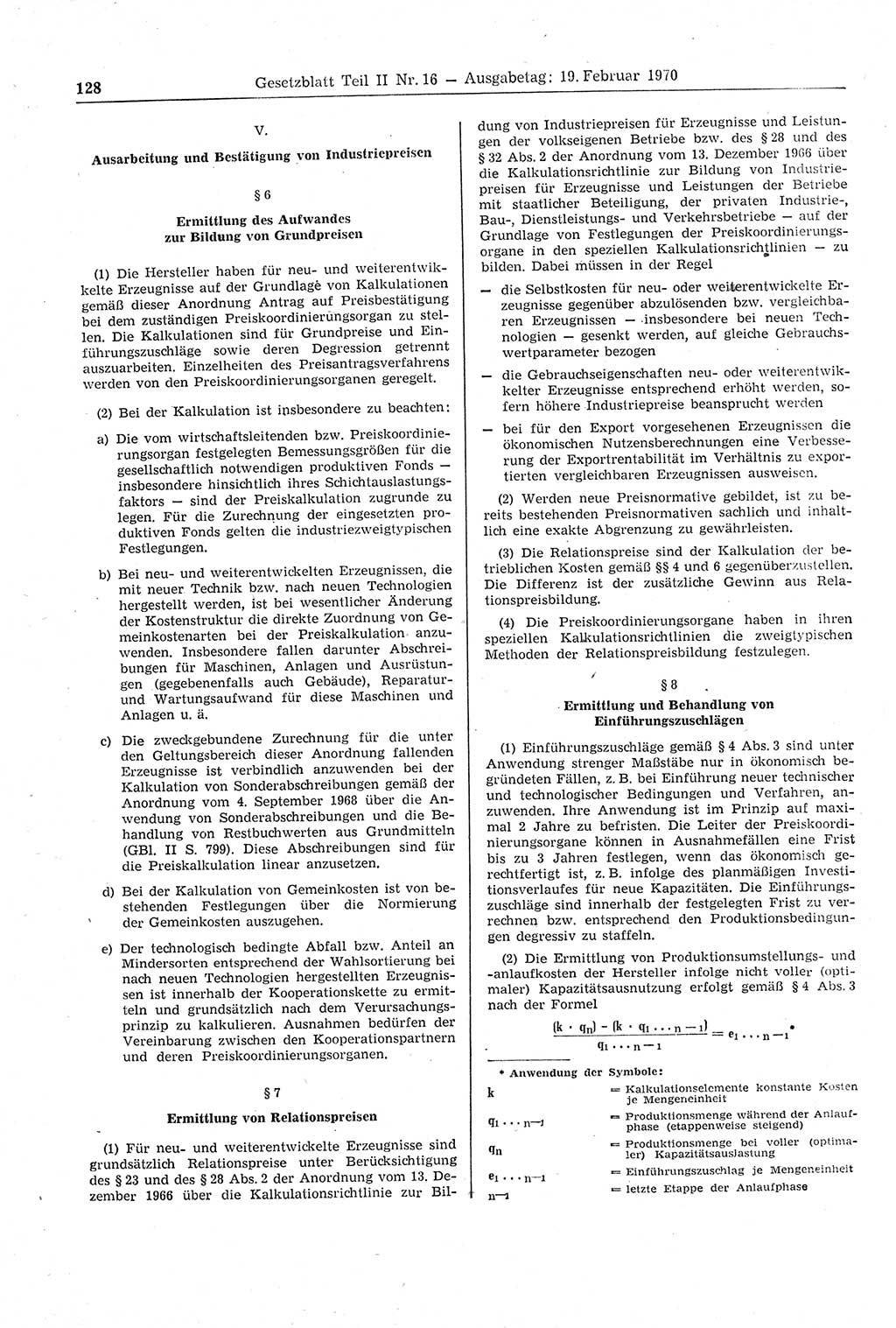 Gesetzblatt (GBl.) der Deutschen Demokratischen Republik (DDR) Teil ⅠⅠ 1970, Seite 128 (GBl. DDR ⅠⅠ 1970, S. 128)