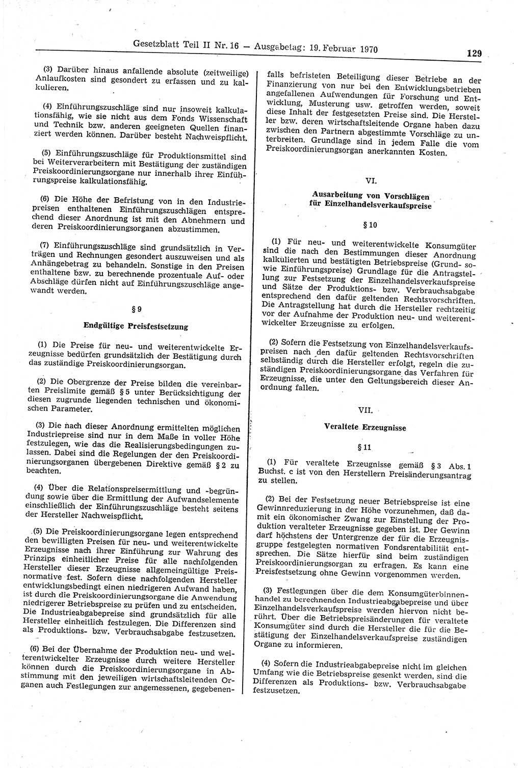 Gesetzblatt (GBl.) der Deutschen Demokratischen Republik (DDR) Teil ⅠⅠ 1970, Seite 129 (GBl. DDR ⅠⅠ 1970, S. 129)