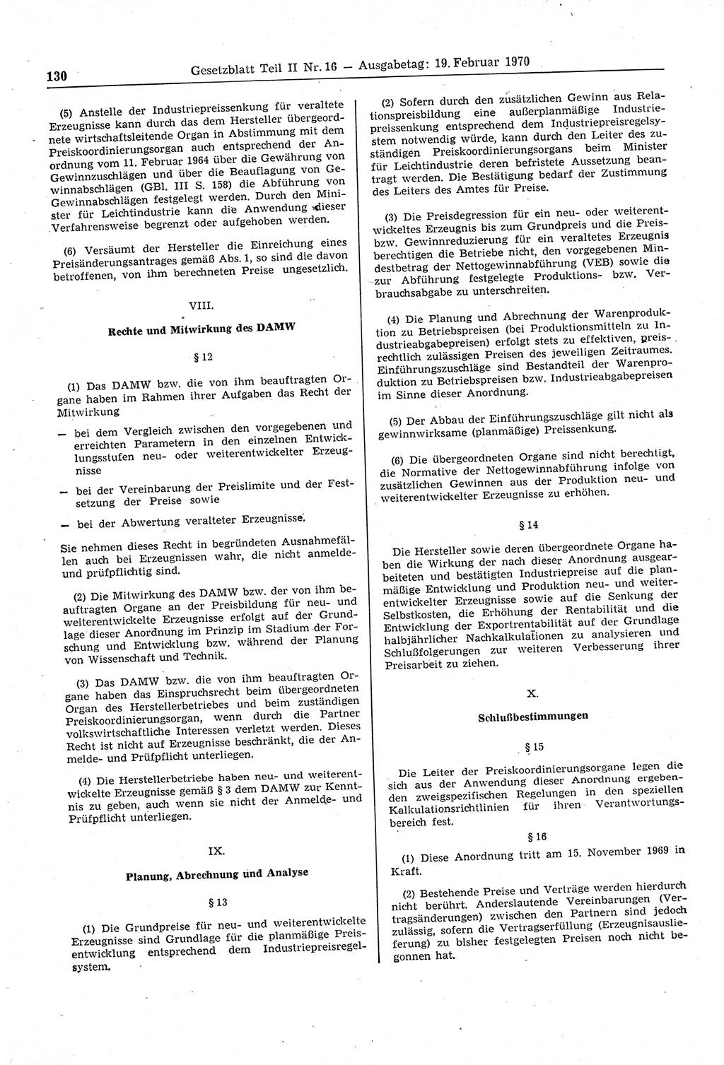 Gesetzblatt (GBl.) der Deutschen Demokratischen Republik (DDR) Teil ⅠⅠ 1970, Seite 130 (GBl. DDR ⅠⅠ 1970, S. 130)
