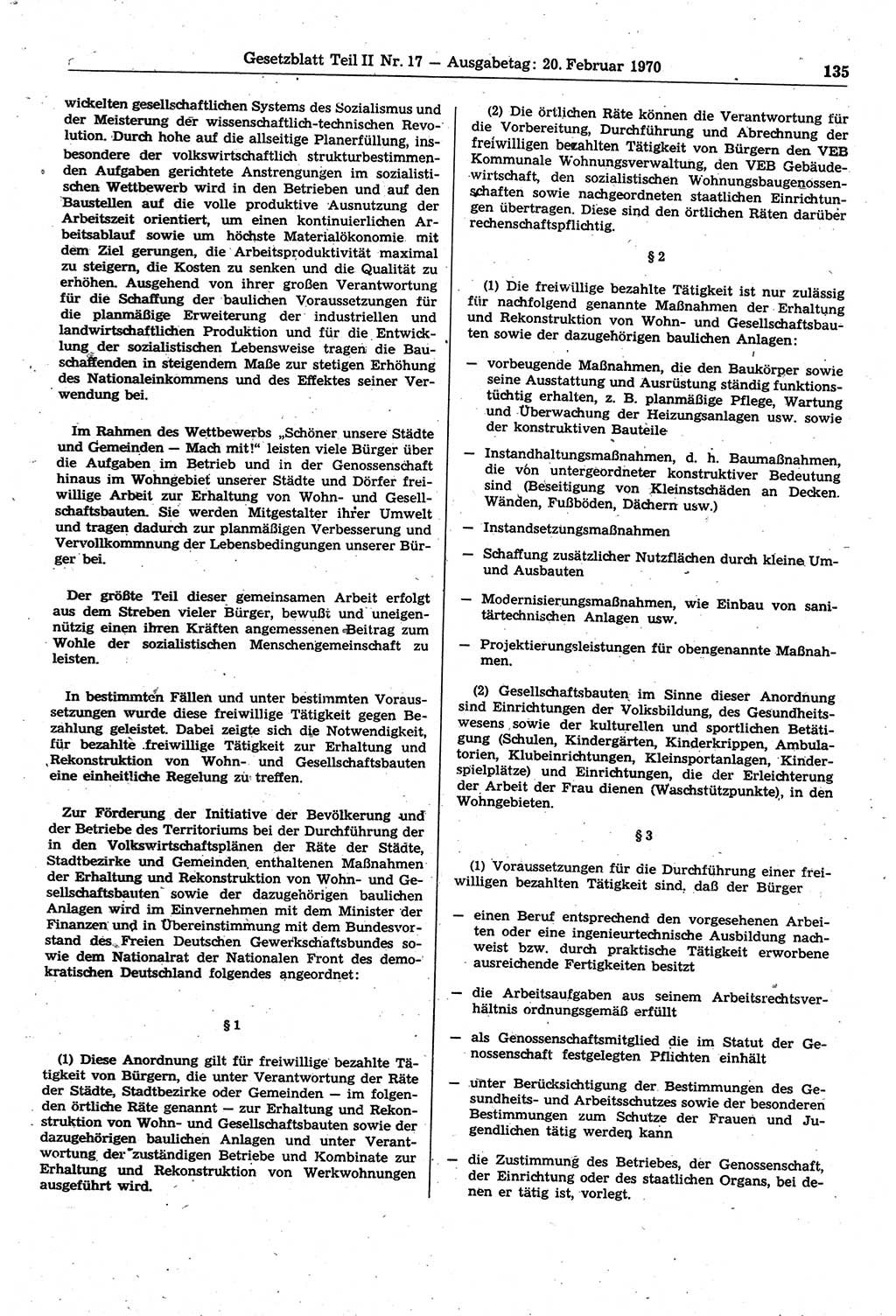 Gesetzblatt (GBl.) der Deutschen Demokratischen Republik (DDR) Teil ⅠⅠ 1970, Seite 135 (GBl. DDR ⅠⅠ 1970, S. 135)