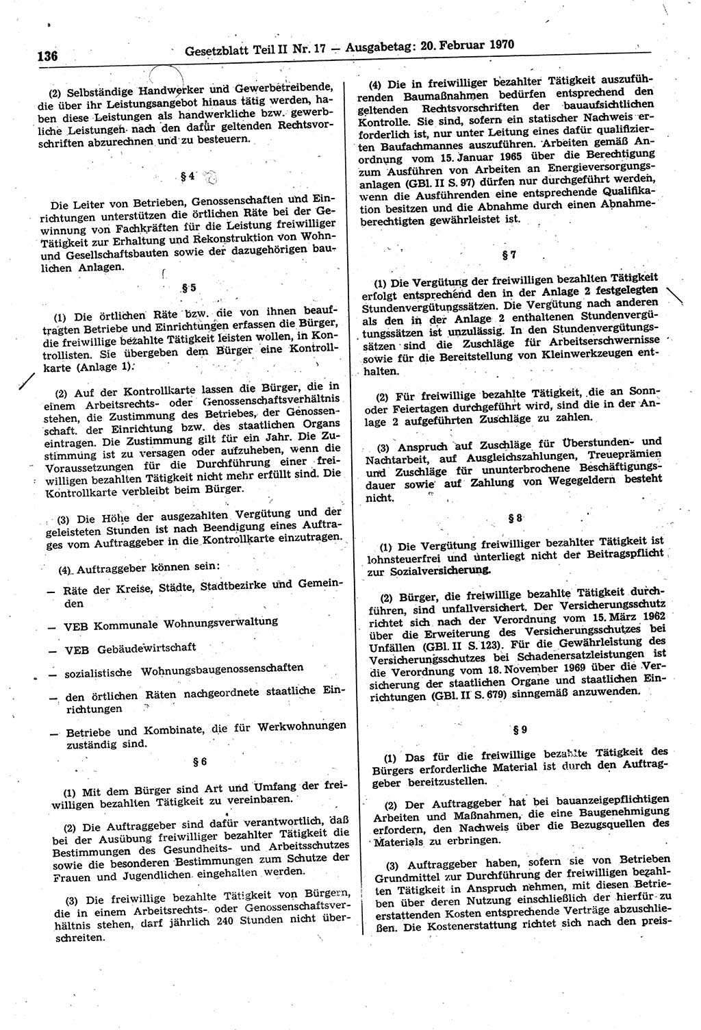 Gesetzblatt (GBl.) der Deutschen Demokratischen Republik (DDR) Teil ⅠⅠ 1970, Seite 136 (GBl. DDR ⅠⅠ 1970, S. 136)