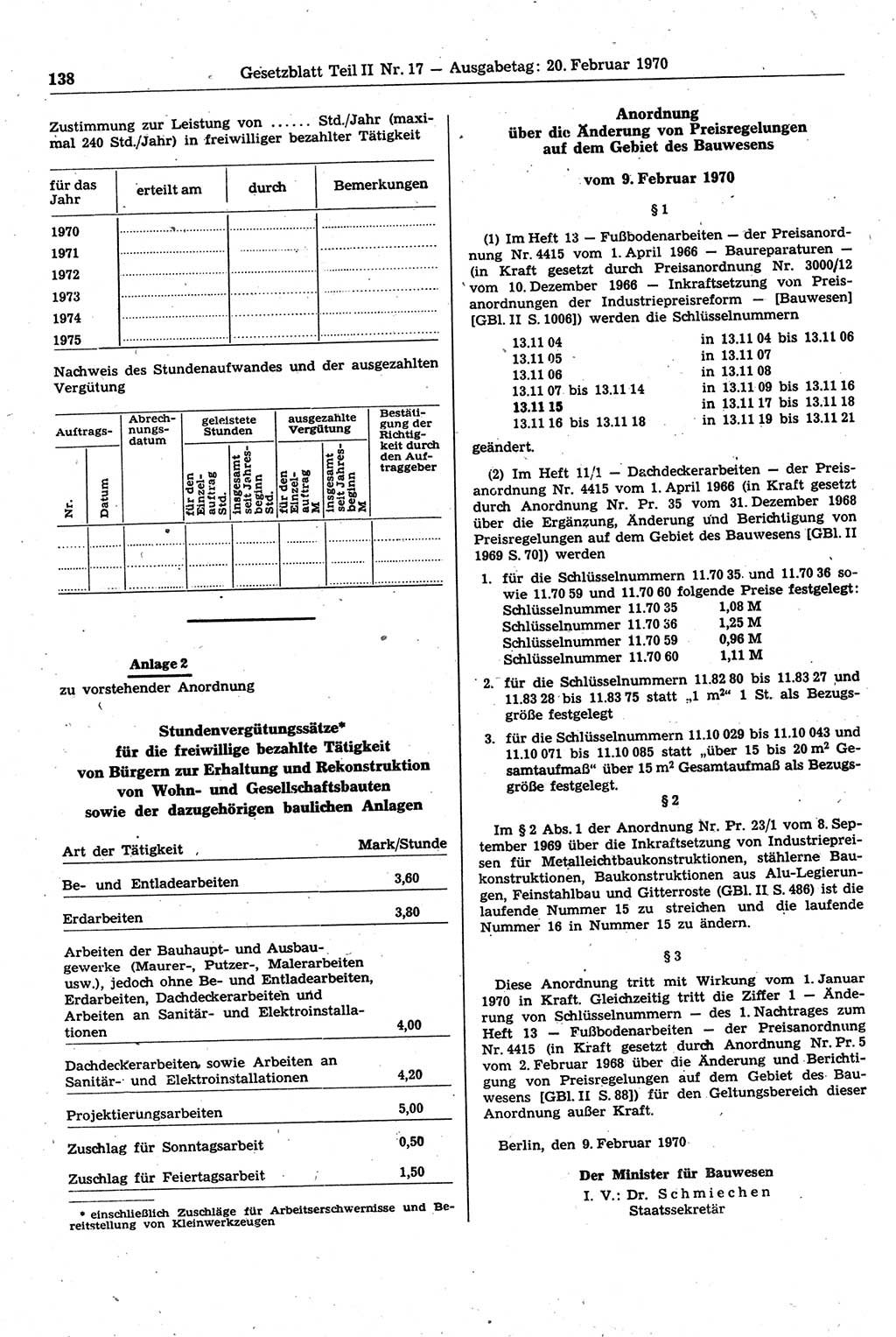 Gesetzblatt (GBl.) der Deutschen Demokratischen Republik (DDR) Teil ⅠⅠ 1970, Seite 138 (GBl. DDR ⅠⅠ 1970, S. 138)