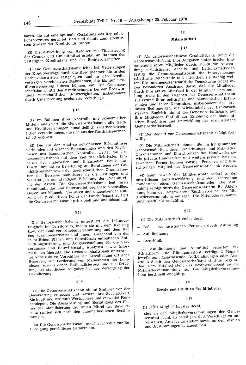 Gesetzblatt (GBl.) der Deutschen Demokratischen Republik (DDR) Teil ⅠⅠ 1970, Seite 146 (GBl. DDR ⅠⅠ 1970, S. 146)
