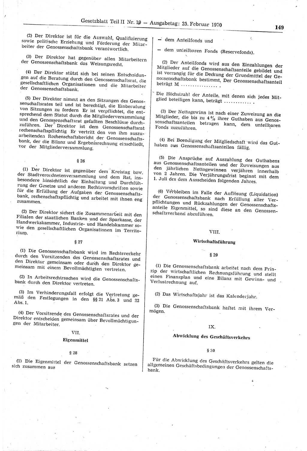 Gesetzblatt (GBl.) der Deutschen Demokratischen Republik (DDR) Teil ⅠⅠ 1970, Seite 149 (GBl. DDR ⅠⅠ 1970, S. 149)