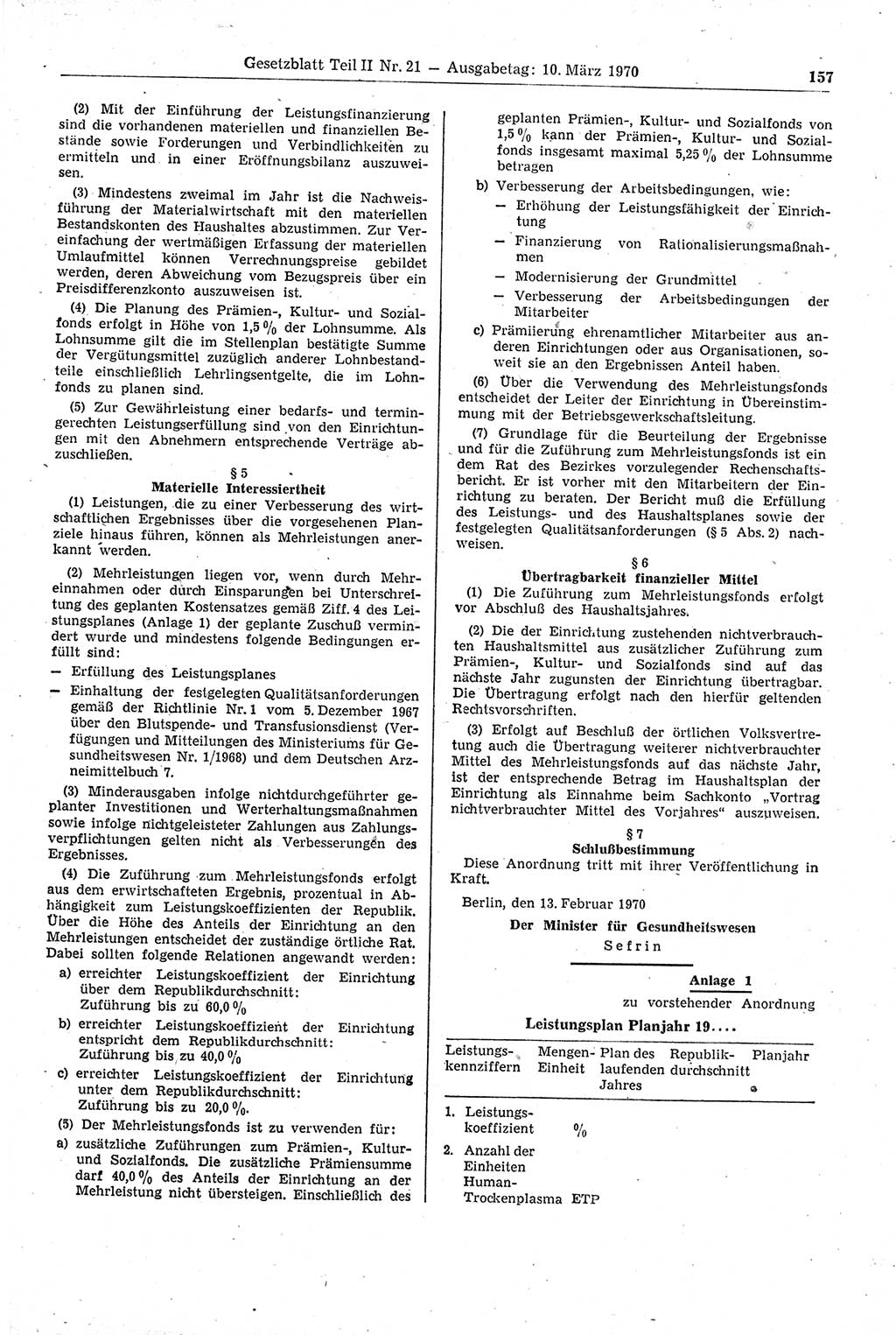 Gesetzblatt (GBl.) der Deutschen Demokratischen Republik (DDR) Teil ⅠⅠ 1970, Seite 157 (GBl. DDR ⅠⅠ 1970, S. 157)