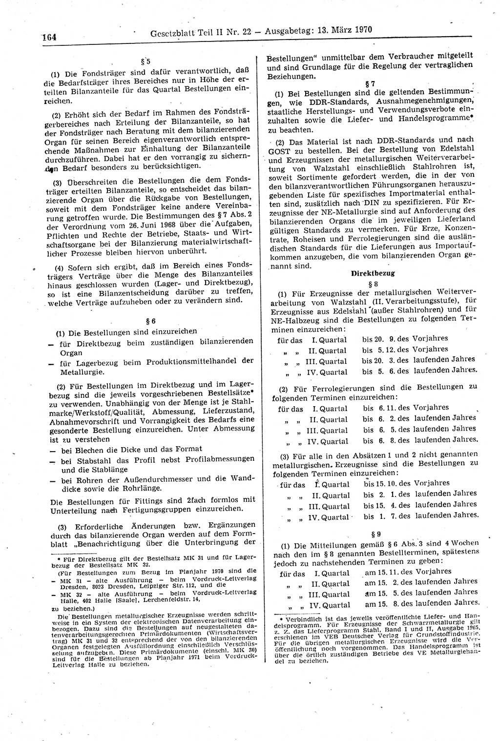 Gesetzblatt (GBl.) der Deutschen Demokratischen Republik (DDR) Teil ⅠⅠ 1970, Seite 164 (GBl. DDR ⅠⅠ 1970, S. 164)