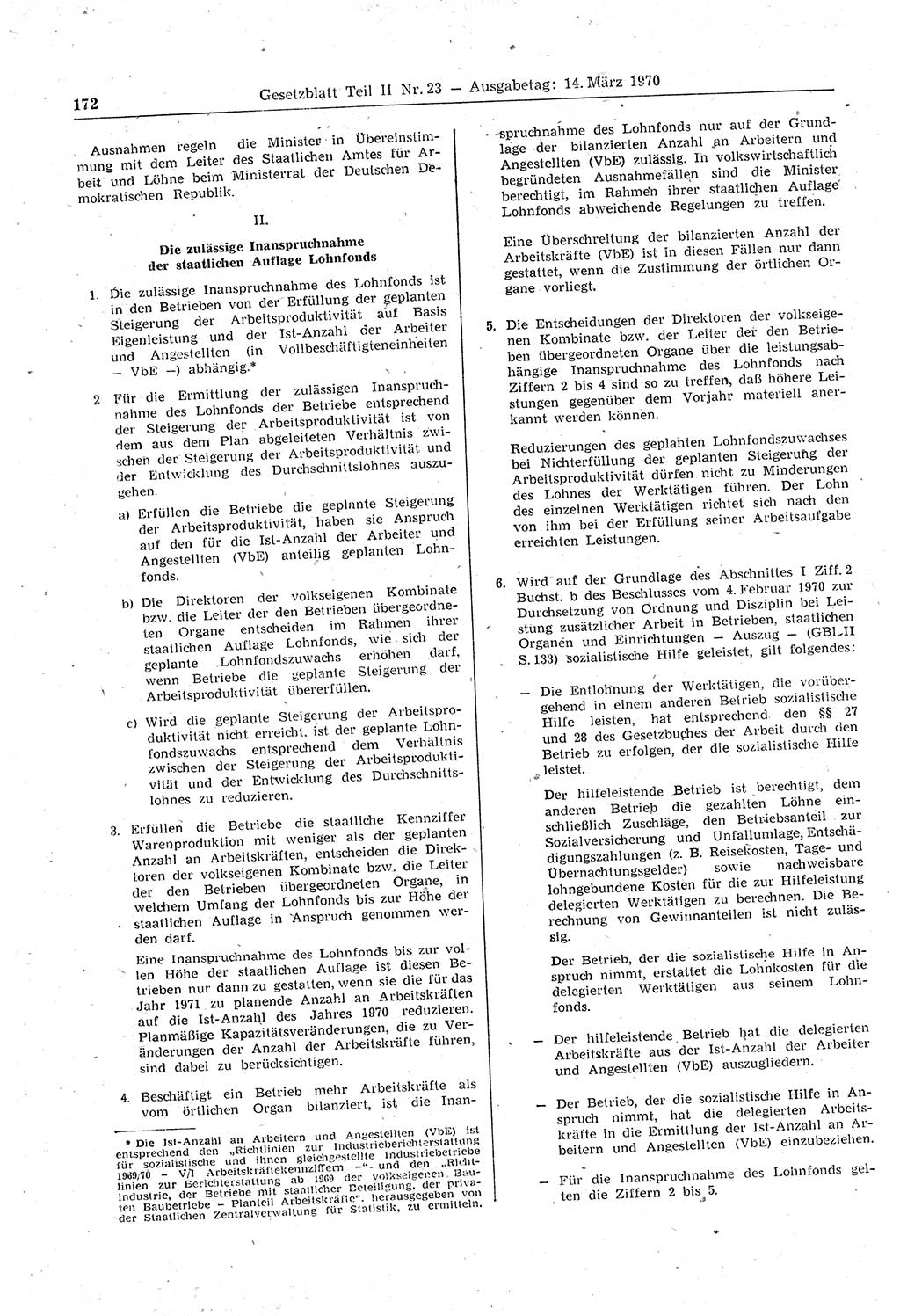 Gesetzblatt (GBl.) der Deutschen Demokratischen Republik (DDR) Teil ⅠⅠ 1970, Seite 172 (GBl. DDR ⅠⅠ 1970, S. 172)