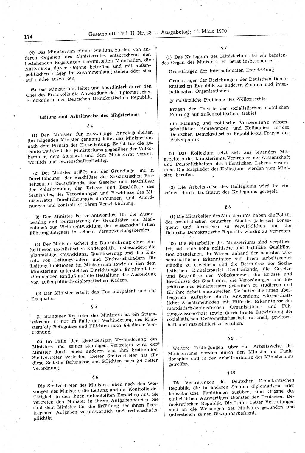 Gesetzblatt (GBl.) der Deutschen Demokratischen Republik (DDR) Teil ⅠⅠ 1970, Seite 174 (GBl. DDR ⅠⅠ 1970, S. 174)