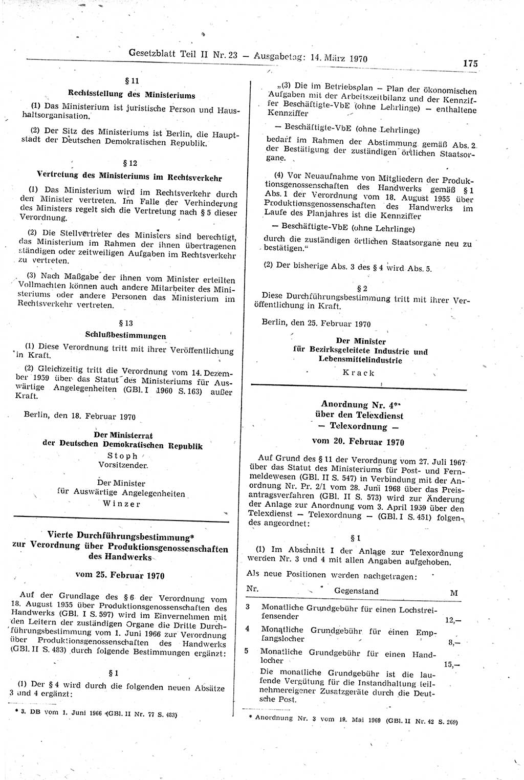 Gesetzblatt (GBl.) der Deutschen Demokratischen Republik (DDR) Teil ⅠⅠ 1970, Seite 175 (GBl. DDR ⅠⅠ 1970, S. 175)