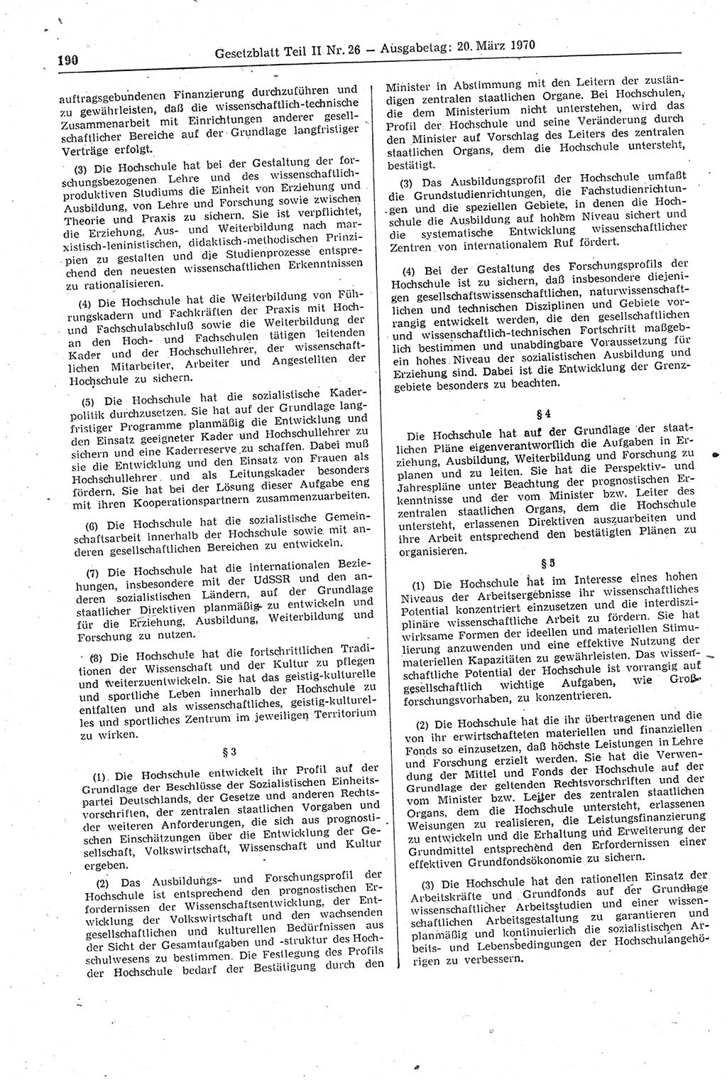 Gesetzblatt (GBl.) der Deutschen Demokratischen Republik (DDR) Teil ⅠⅠ 1970, Seite 190 (GBl. DDR ⅠⅠ 1970, S. 190)