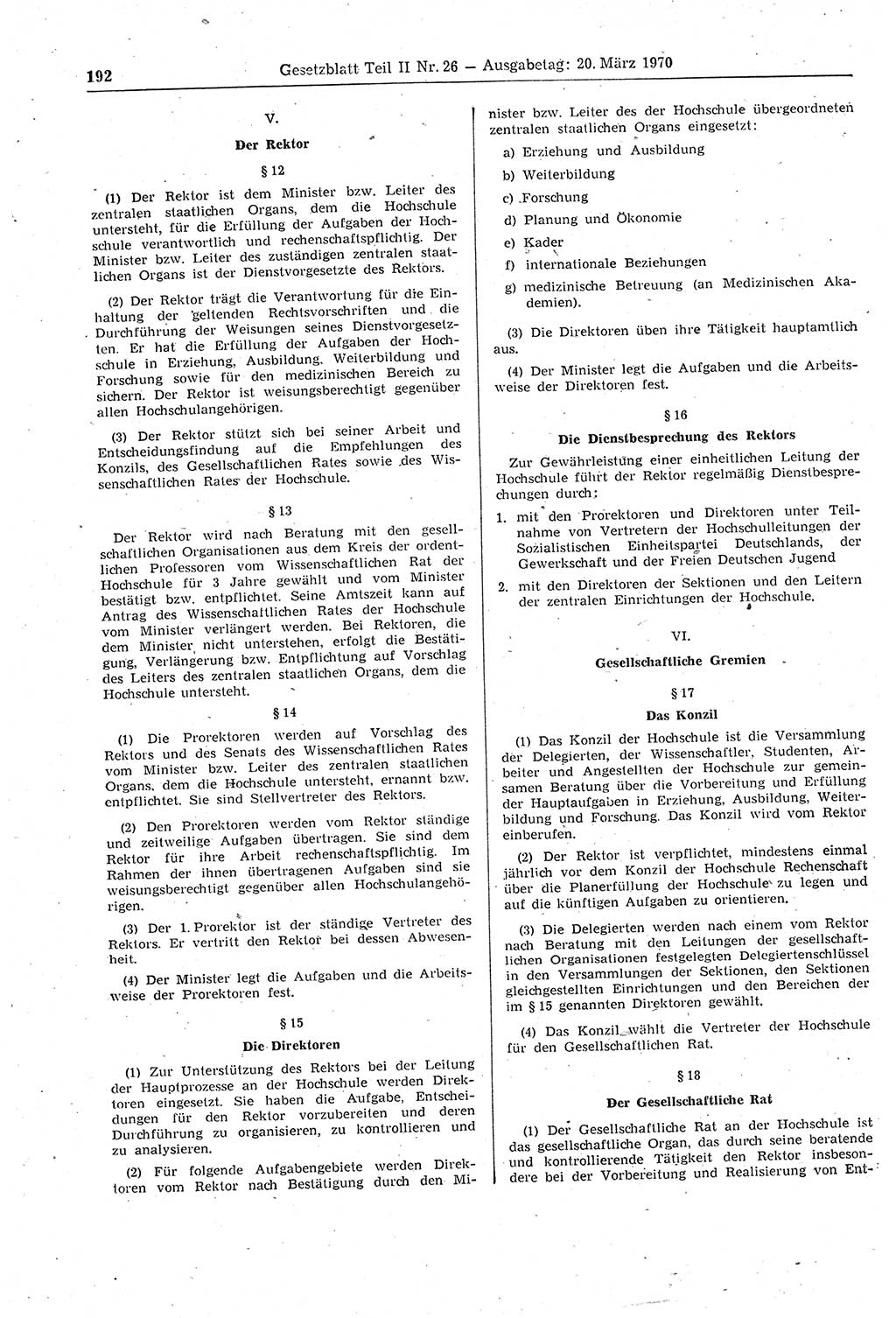 Gesetzblatt (GBl.) der Deutschen Demokratischen Republik (DDR) Teil ⅠⅠ 1970, Seite 192 (GBl. DDR ⅠⅠ 1970, S. 192)