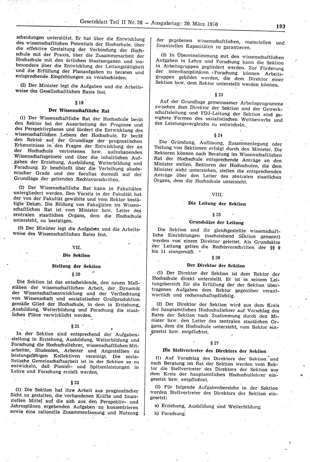 Gesetzblatt (GBl.) der Deutschen Demokratischen Republik (DDR) Teil ⅠⅠ 1970, Seite 193 (GBl. DDR ⅠⅠ 1970, S. 193)