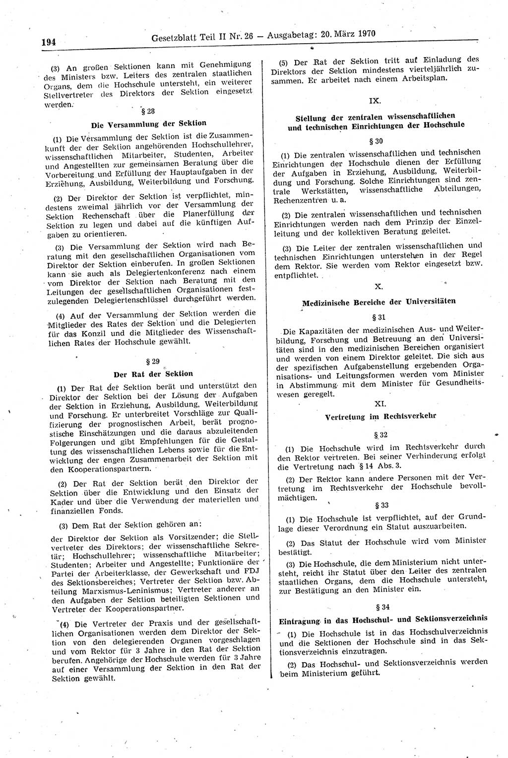 Gesetzblatt (GBl.) der Deutschen Demokratischen Republik (DDR) Teil ⅠⅠ 1970, Seite 194 (GBl. DDR ⅠⅠ 1970, S. 194)