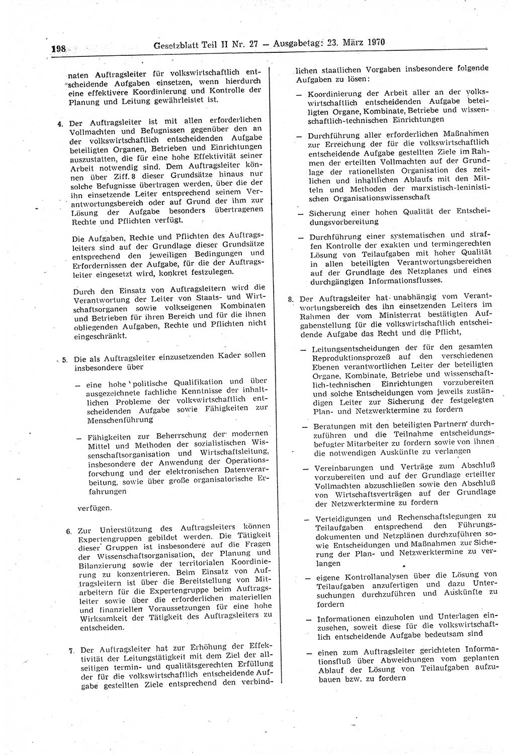 Gesetzblatt (GBl.) der Deutschen Demokratischen Republik (DDR) Teil ⅠⅠ 1970, Seite 198 (GBl. DDR ⅠⅠ 1970, S. 198)