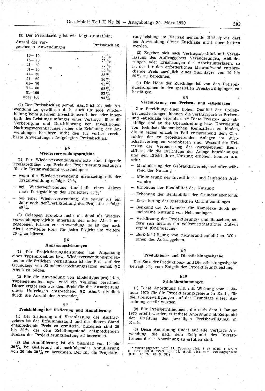 Gesetzblatt (GBl.) der Deutschen Demokratischen Republik (DDR) Teil ⅠⅠ 1970, Seite 203 (GBl. DDR ⅠⅠ 1970, S. 203)
