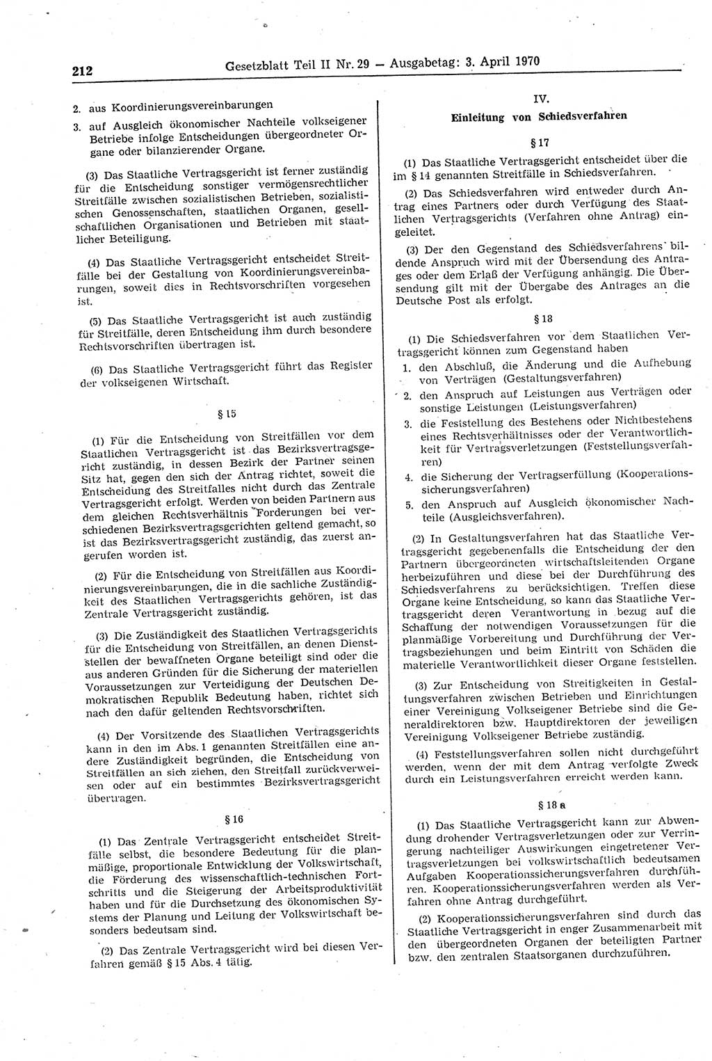 Gesetzblatt (GBl.) der Deutschen Demokratischen Republik (DDR) Teil ⅠⅠ 1970, Seite 212 (GBl. DDR ⅠⅠ 1970, S. 212)