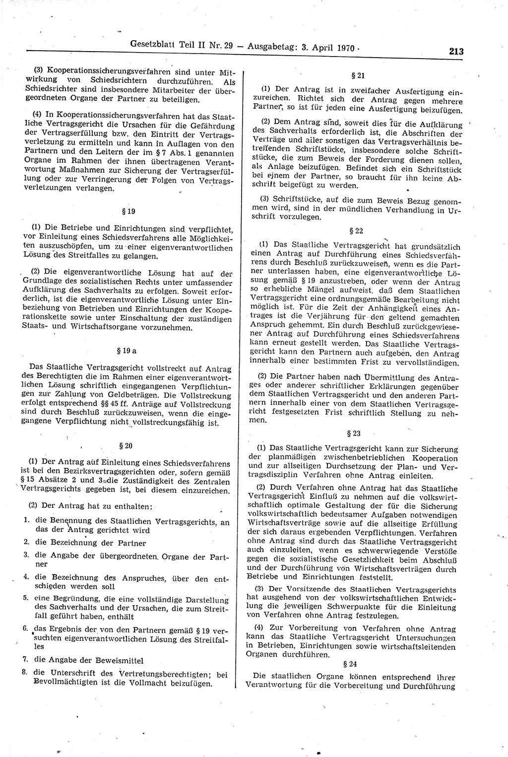 Gesetzblatt (GBl.) der Deutschen Demokratischen Republik (DDR) Teil ⅠⅠ 1970, Seite 213 (GBl. DDR ⅠⅠ 1970, S. 213)