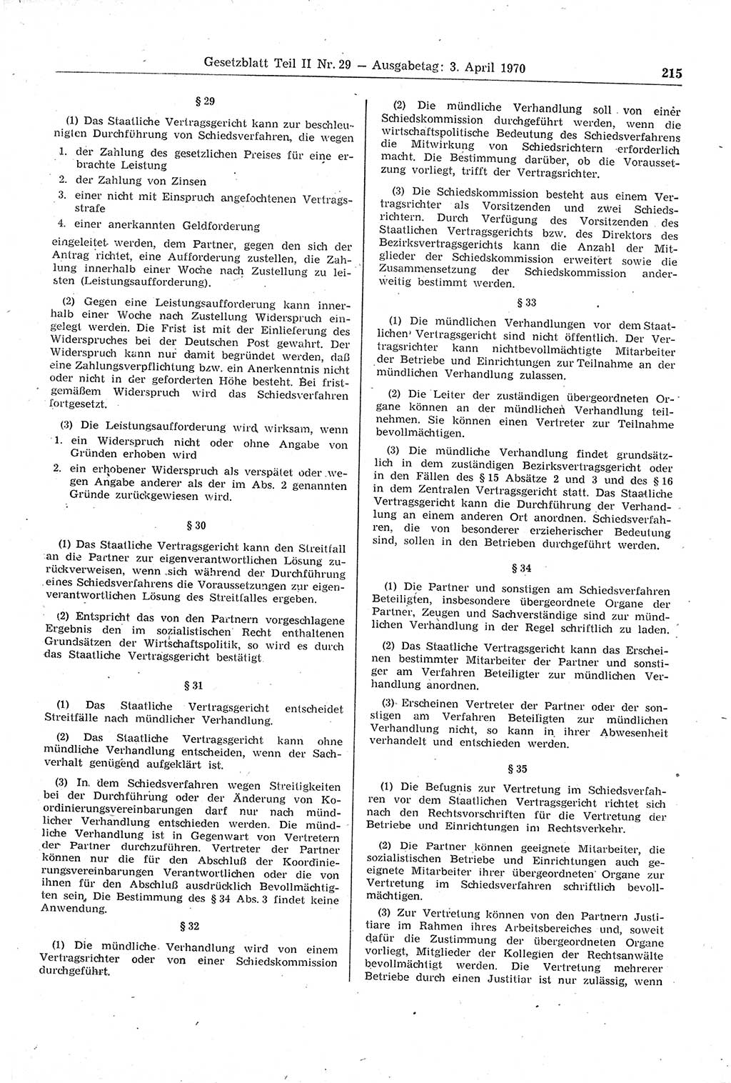 Gesetzblatt (GBl.) der Deutschen Demokratischen Republik (DDR) Teil ⅠⅠ 1970, Seite 215 (GBl. DDR ⅠⅠ 1970, S. 215)