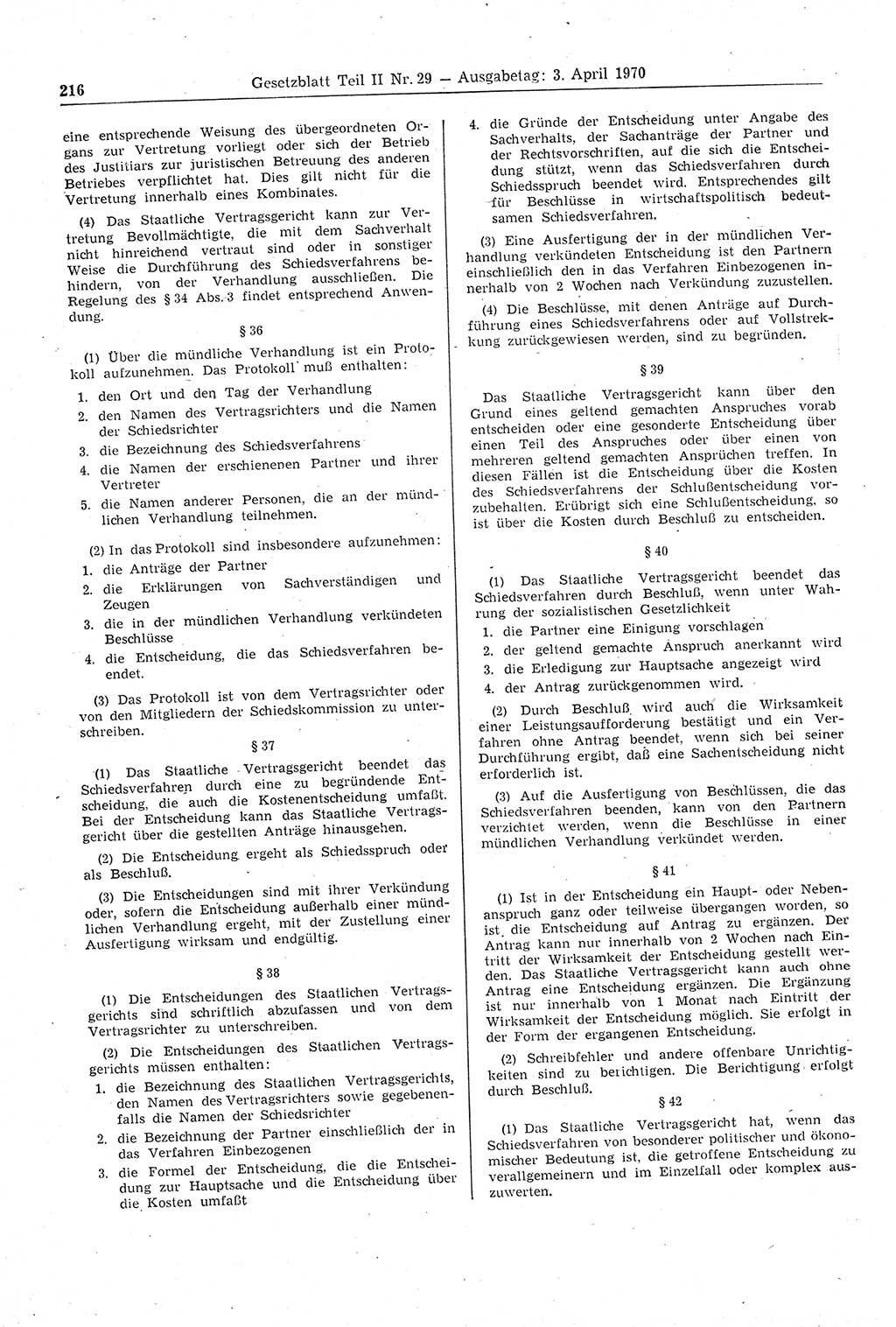 Gesetzblatt (GBl.) der Deutschen Demokratischen Republik (DDR) Teil ⅠⅠ 1970, Seite 216 (GBl. DDR ⅠⅠ 1970, S. 216)