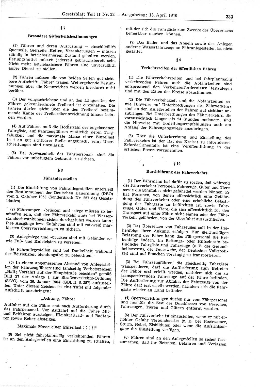 Gesetzblatt (GBl.) der Deutschen Demokratischen Republik (DDR) Teil ⅠⅠ 1970, Seite 233 (GBl. DDR ⅠⅠ 1970, S. 233)