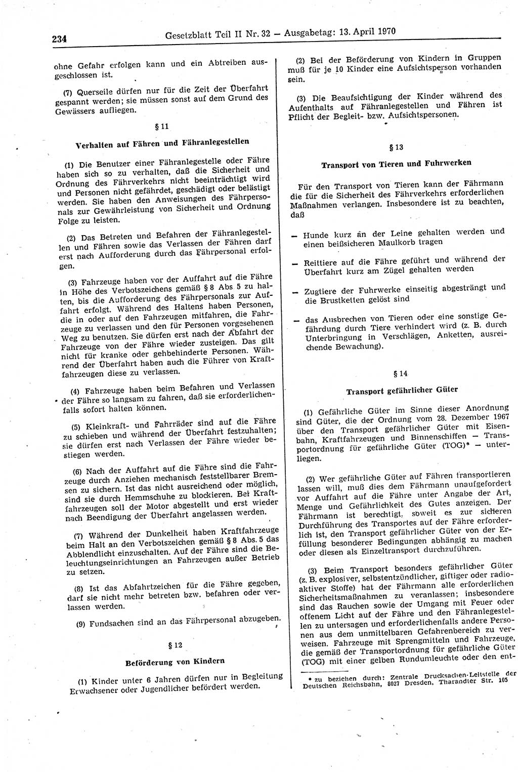 Gesetzblatt (GBl.) der Deutschen Demokratischen Republik (DDR) Teil ⅠⅠ 1970, Seite 234 (GBl. DDR ⅠⅠ 1970, S. 234)