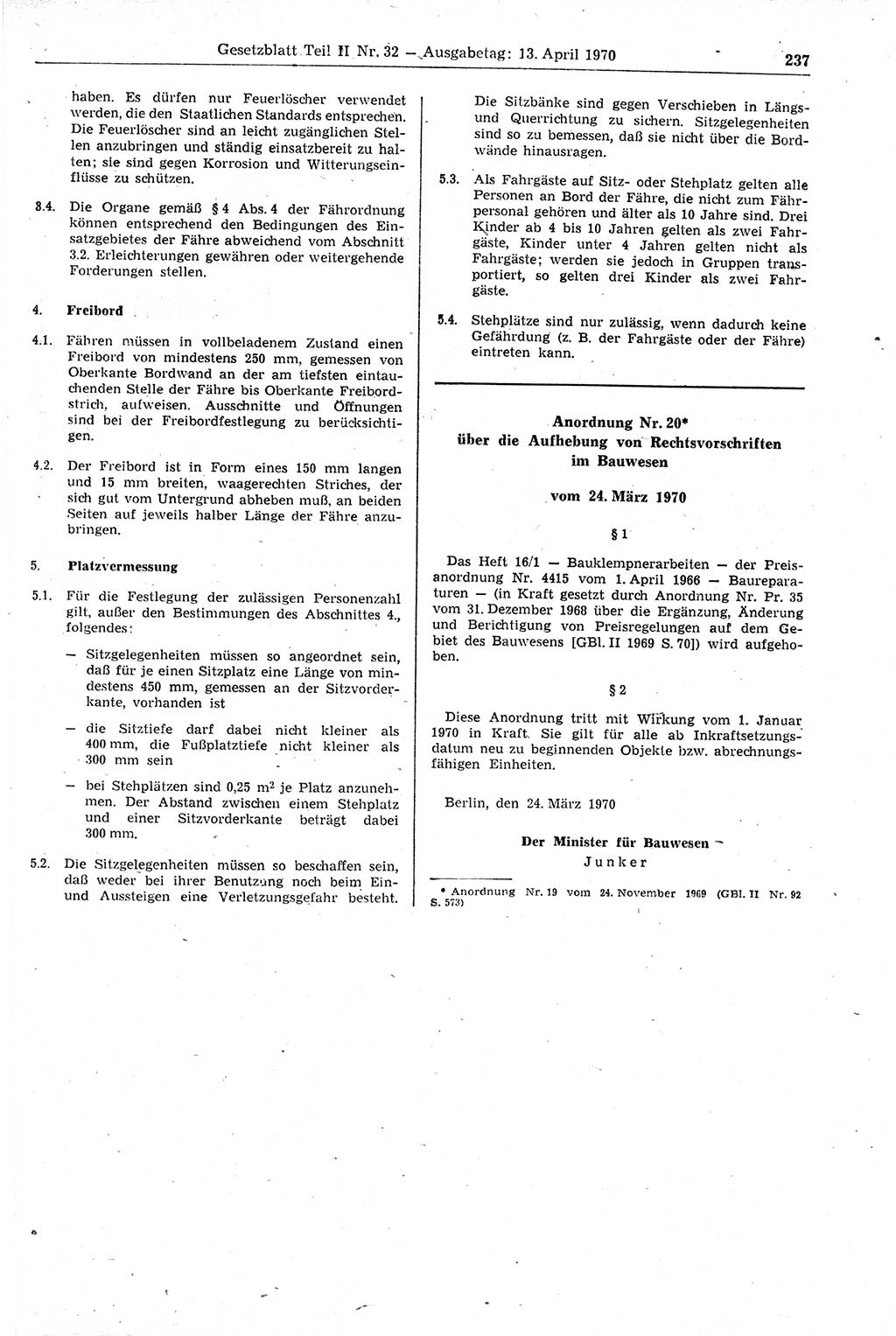 Gesetzblatt (GBl.) der Deutschen Demokratischen Republik (DDR) Teil ⅠⅠ 1970, Seite 237 (GBl. DDR ⅠⅠ 1970, S. 237)