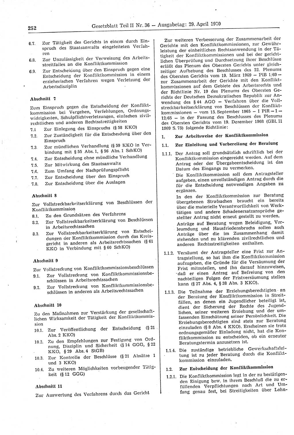 Gesetzblatt (GBl.) der Deutschen Demokratischen Republik (DDR) Teil ⅠⅠ 1970, Seite 252 (GBl. DDR ⅠⅠ 1970, S. 252)
