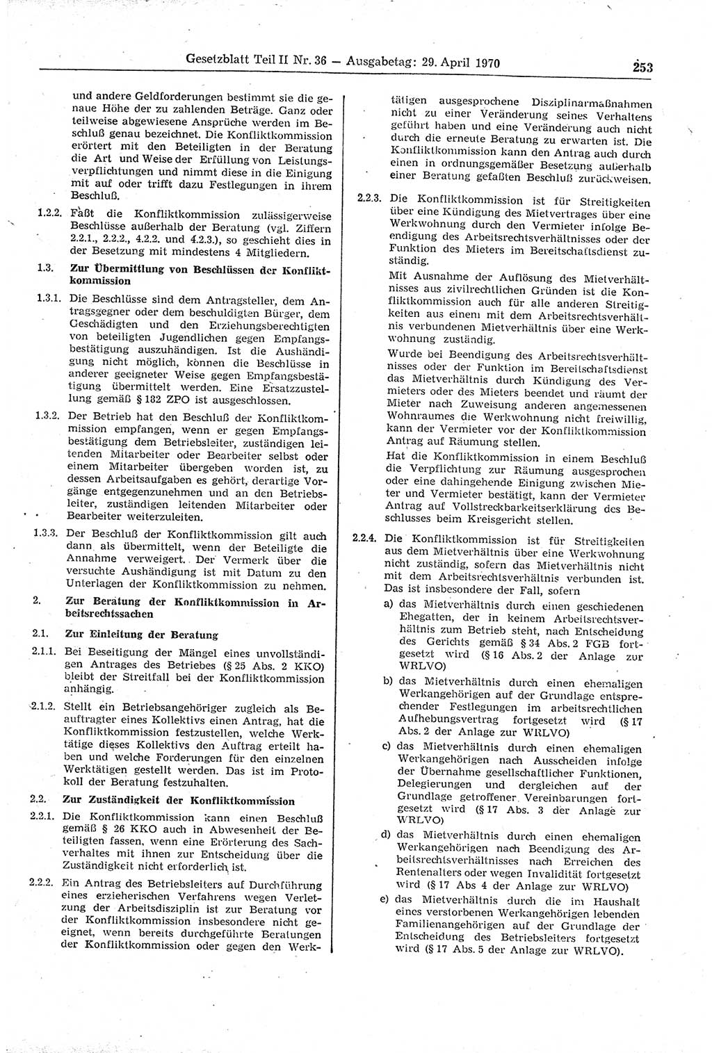 Gesetzblatt (GBl.) der Deutschen Demokratischen Republik (DDR) Teil ⅠⅠ 1970, Seite 253 (GBl. DDR ⅠⅠ 1970, S. 253)