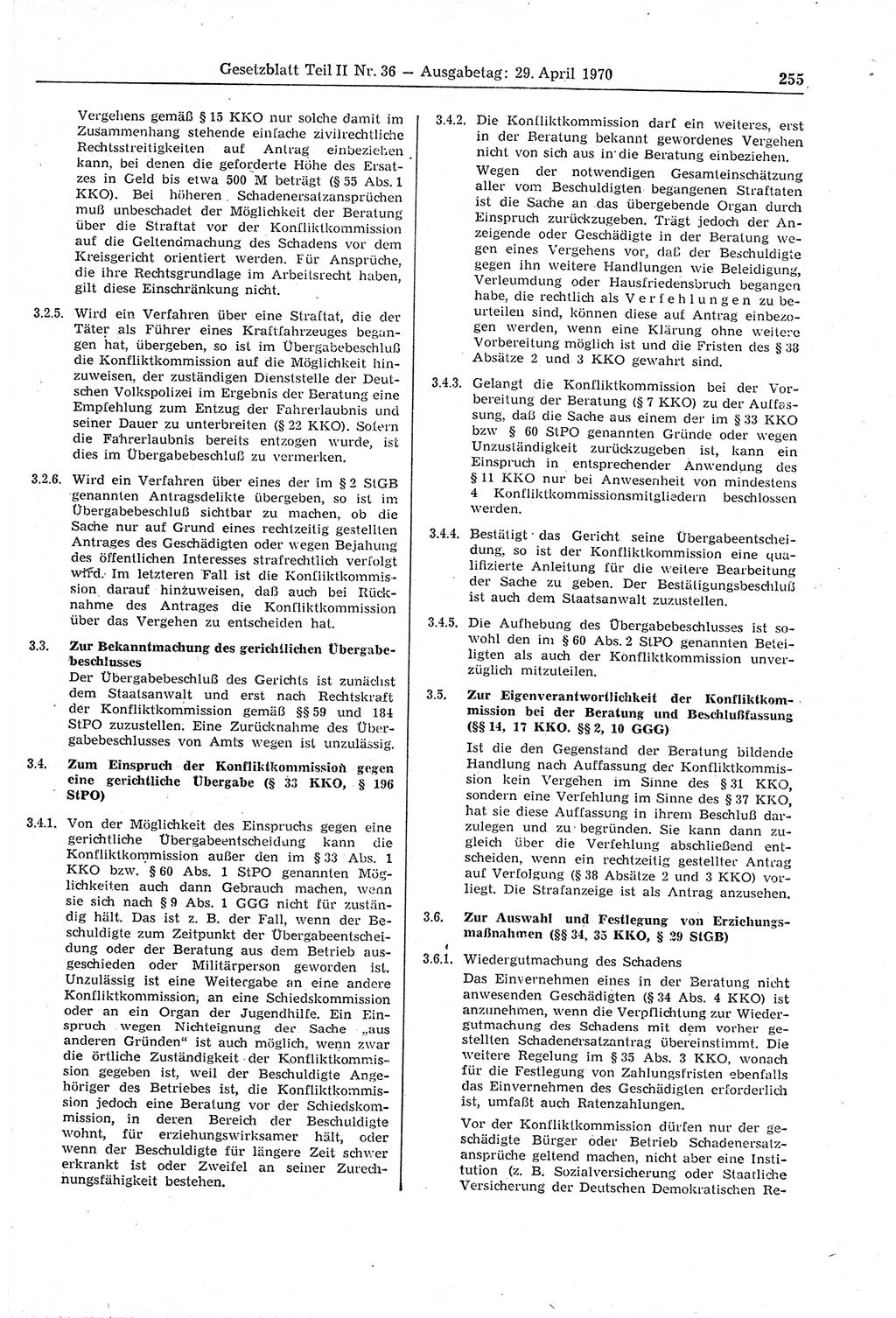Gesetzblatt (GBl.) der Deutschen Demokratischen Republik (DDR) Teil ⅠⅠ 1970, Seite 255 (GBl. DDR ⅠⅠ 1970, S. 255)