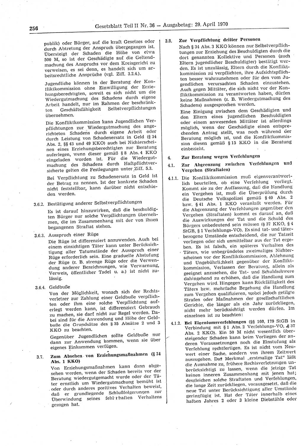 Gesetzblatt (GBl.) der Deutschen Demokratischen Republik (DDR) Teil ⅠⅠ 1970, Seite 256 (GBl. DDR ⅠⅠ 1970, S. 256)
