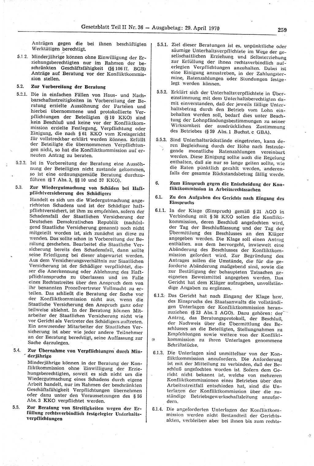 Gesetzblatt (GBl.) der Deutschen Demokratischen Republik (DDR) Teil ⅠⅠ 1970, Seite 259 (GBl. DDR ⅠⅠ 1970, S. 259)